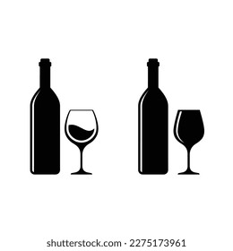 vector de icono de vino. Icono de botella y copa de vino