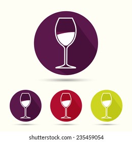 Wine icon in vector format. Silhouette of wineglass.Three color variations.