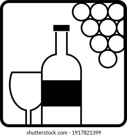 wine  icon vector logo , Drink, alcoholic beverage symbol, wine bottle and glass, bunch of grapes