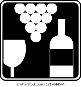 wine icon vector logo , Drink, alcoholic beverage symbol, wine bottle and glass, bunch of grapes