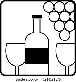 wine icon vector logo , Drink, alcoholic beverage symbol, wine bottle and glass, bunch of grapes