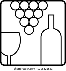 wine icon vector logo , Drink, alcoholic beverage symbol, wine bottle and glass, bunch of grapes