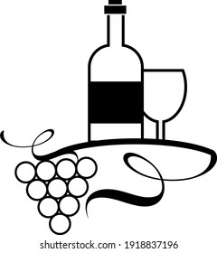 wine icon vector logo , Drink, alcoholic beverage symbol, wine bottle and glass, bunch of grapes