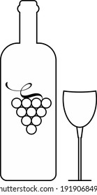 wine icon vector logo , Drink, alcoholic beverage symbol, wine bottle and glass, bunch of grapes