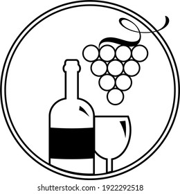 wine icon vector logo , Drink, alcoholic beverage symbol, wine bottle and glass, bunch of grapes