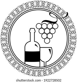 wine icon vector logo , Drink, alcoholic beverage symbol, wine bottle and glass, bunch of grapes