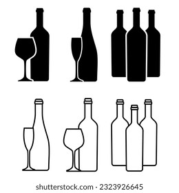 Wine icon vector set. Bottle of wine illustration sign collection. Wine shop symbol or logo.