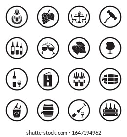 Wine Icons. Black Flat Design In Circle. Vector Illustration.