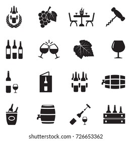 Wine Icons. Black Flat Design. Vector Illustration. 