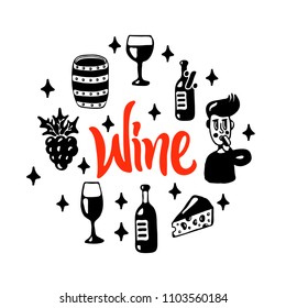 Wine icons. Black and white concept. Vector illustration.