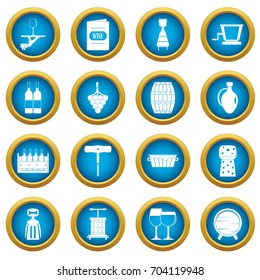 Wine icons blue circle set isolated on white for digital marketing