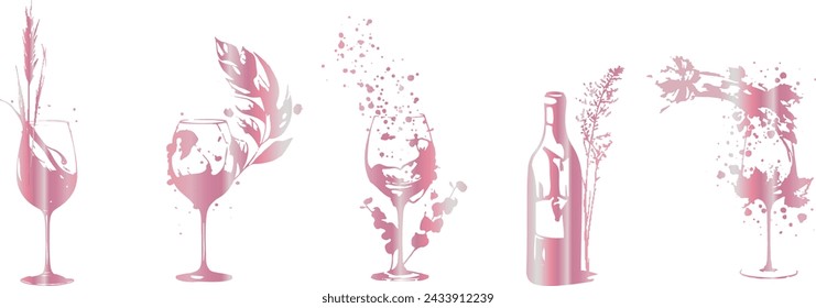 Wine icons - Collection of wine glasses and bottles. Elements for invitation cards, advertising banners and menus.