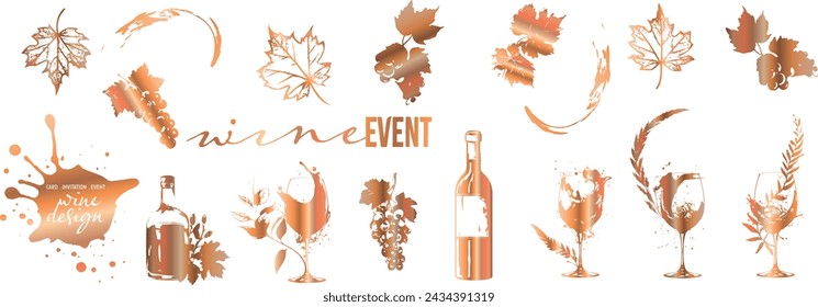 Wine icons - Collection of wine glasses and bottles. Elements for invitation cards, advertising banners and menus.