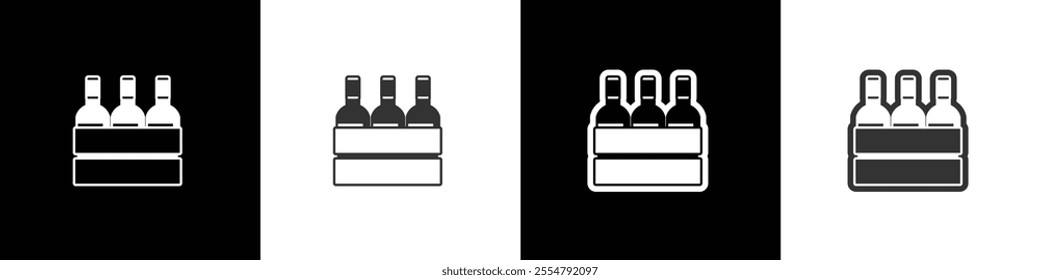 Wine Icons. Flat icons of Bottle wine and wine pairing. Bottle icon symbol in line and flat style. Alcohol Liquor, beverages, bar, beer.  Wine in black white and transparent background.