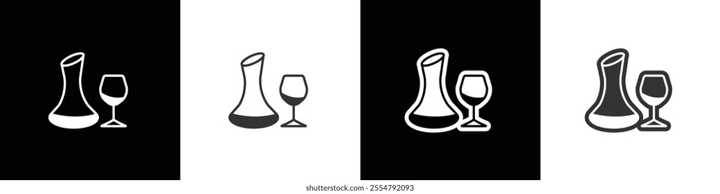 Wine Icons. Flat icons of wine pairing. Glasses and bottle icons vector set. Wine glass bottle icon in line and flat style. Alcohol Liquor, beverages, bar, beer.  Wine in black white and tranparent.