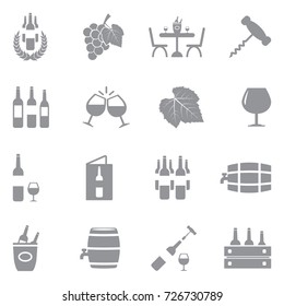 Wine Icons. Gray Flat Design. Vector Illustration. 
