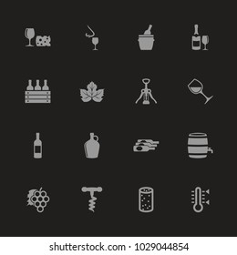 Wine icons - Gray symbol on black background. Simple illustration. Flat Vector Icon.