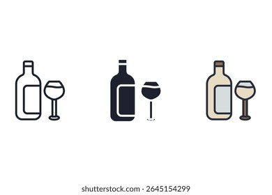wine icons isolated on White Background. Flat style design