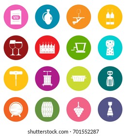 Wine icons many colors set isolated on white for digital marketing