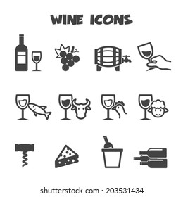 wine icons, mono vector symbols