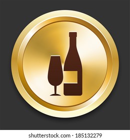 Wine Icons on Gold Button Collection