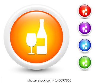 Wine Icons on Round Button Collection Original Illustration