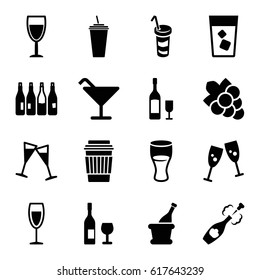 Wine icons set. set of 16 wine filled icons such as bottle, Cocktail, Grape, drink, champagne