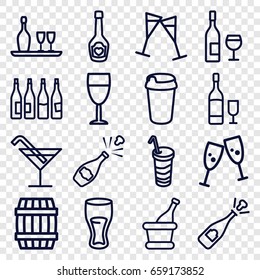 Wine icons set. set of 16 wine outline icons such as bottle, barrel, cocktail, drink, champagne bottle with heart, champagne, opened champagne