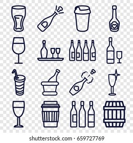Wine icons set. set of 16 wine outline icons such as bottle, barrel, cocktail, drink, champagne bottle with heart, champagne