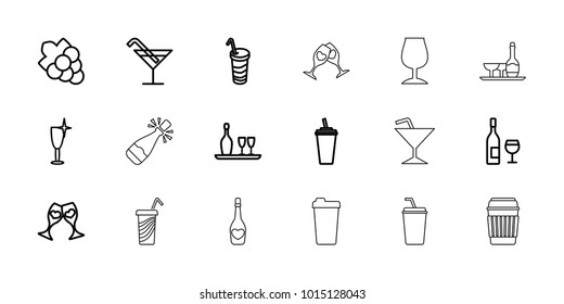 Wine icons. set of 18 editable outline wine icons: cocktail, grape, drink, clink glasses, opened champagne