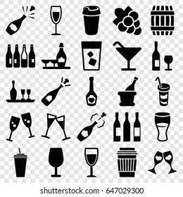 Wine icons set. set of 25 wine filled icons such as bottle, barrel, cocktail, grape, opened champagne, drink, clink glasses