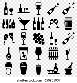 Wine icons set. set of 25 wine filled icons such as bottle, barrel, cocktail, grape, opened champagne, drink