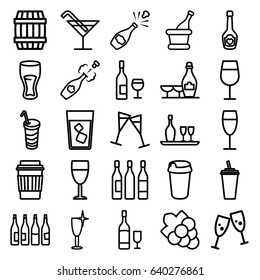 Wine icons set. set of 25 wine outline icons such as bottle, barrel, cocktail, grape, drink, champagne bottle with heart