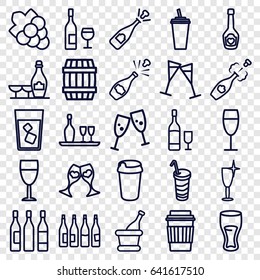 Wine icons set. set of 25 wine outline icons such as bottle, barrel, grape, drink, champagne bottle with heart