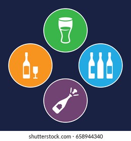 Wine icons set. set of 4 wine filled icons such as opened champagne