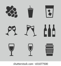 Wine icons set. set of 9 wine filled icons such as grape, drink, clink glasses