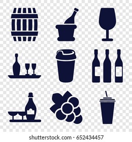 Wine icons set. set of 9 wine filled icons such as barrel, cocktail, grape, drink