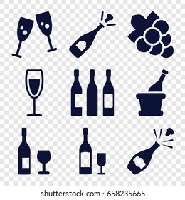 Wine icons set. set of 9 wine filled icons such as grape, opened champagne, champagne