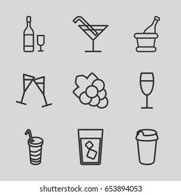 Wine icons set. set of 9 wine outline icons such as cocktail, grape, drink