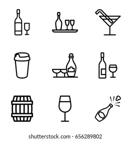 Wine icons set. set of 9 wine outline icons such as barrel, cocktail, drink