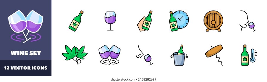 Wine icons set. Alcohol icons. Flat style. Vector icons