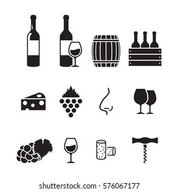 Wine icons set. Black on a white background