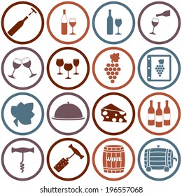 Wine Icons Set. Design For Restaurant, Food And Drink. Vector.