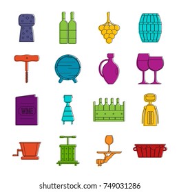 Wine icons set. Doodle illustration of vector icons isolated on white background for any web design