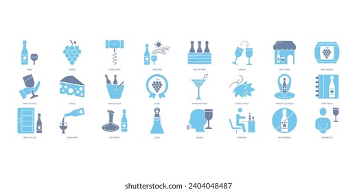 Iconos de vino. Conjunto de iconos de trazo editables.Conjunto de vectores de vino