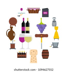 Wine icons set in flat style isolated vector illustration