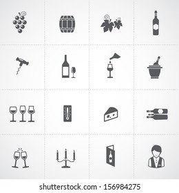 Wine icons set - glass, bottle, restaurant
