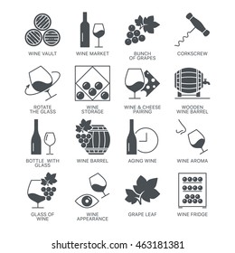 Ícones de vinho definidos isolados no fundo branco. Coleção de símbolos gráficos da Web. Pacote de pictograma exclusivo de conceito de logotipo vetorial moderno.