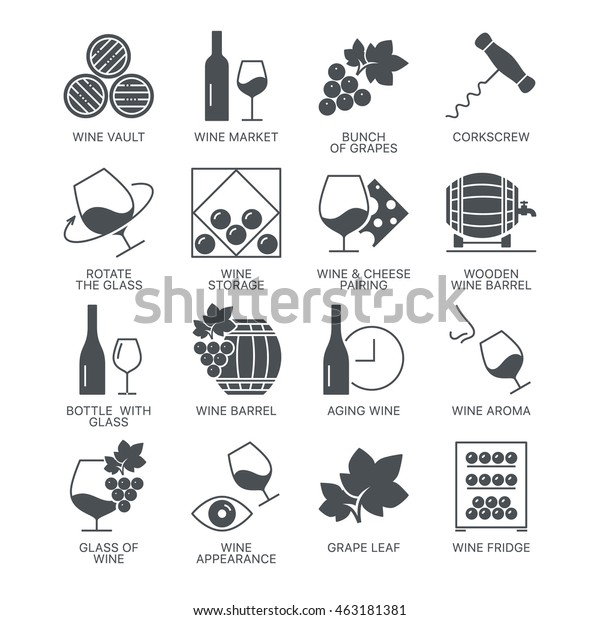 Wine Icons Set Isolated On White Stock Vector (Royalty Free) 463181381 ...
