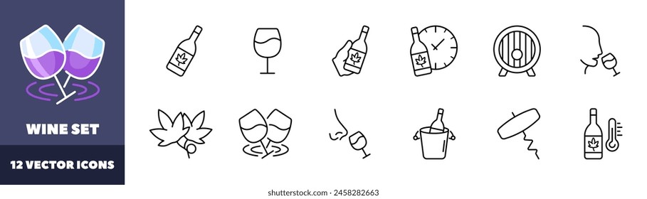 Wine icons set. Linear style. Vector icons